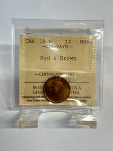 Canada One Cent 1938 MS-64 ICCS