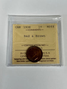 Canada One Cent 1938 MS-64 ICCS