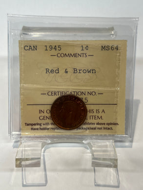 Canada One Cent 1945 MS-64 ICCS