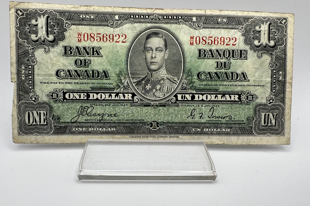 1937 Bank of canada BC-21d One Dollars G-4 Coyne Towers, Serial-WM 0856922