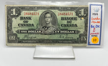 1937 Bank of canada BC-21c One Dollars Fine-12 Coyne Towers, Serial-RM 6484571