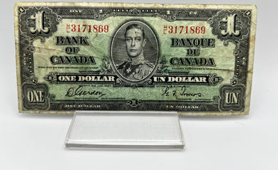 1937 Bank of canada BC-21c One Dollars VG-10 Gordon Towers, Serial-HL 3171869