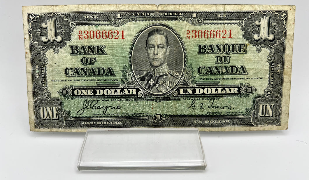 1937 Bank of canada BC-21d One Dollars f-12 Coyne Towers, Serial-ON 3066621