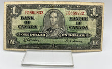 1937 Bank of canada BC-21c One Dollars f-12 Gordon Towers, Serial-YL 5869832