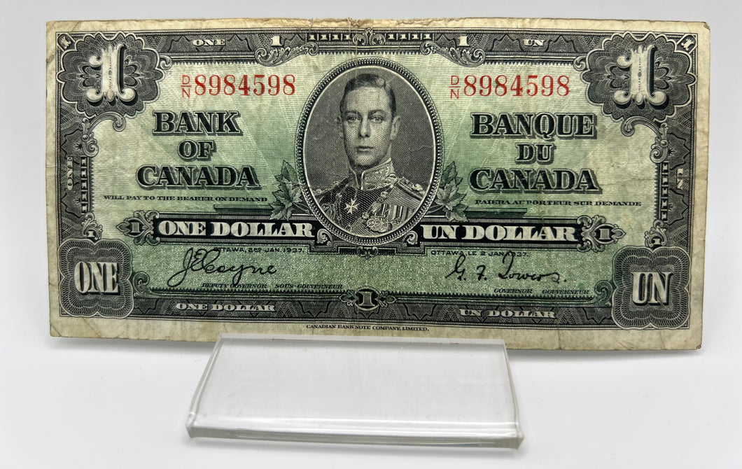 1937 Bank of canada BC-21d One Dollars f-12 Coyne Towers, Serial-RN 6223478