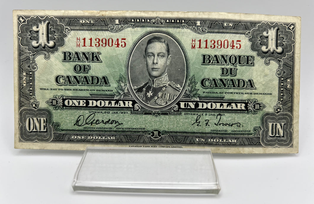 1937 Bank of canada BC-21c One Dollars f-12 Gordon Towers, Serial-HM 1139045