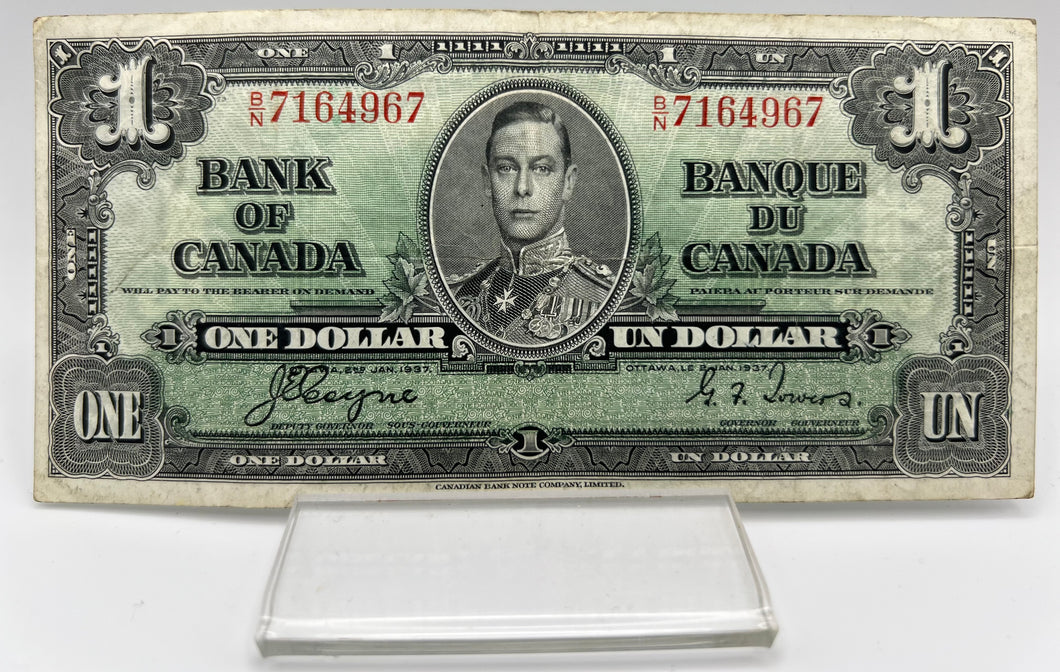 1937 Bank of canada BC-21c One Dollars f-12 Coyne Towers, Serial-BN 7164967