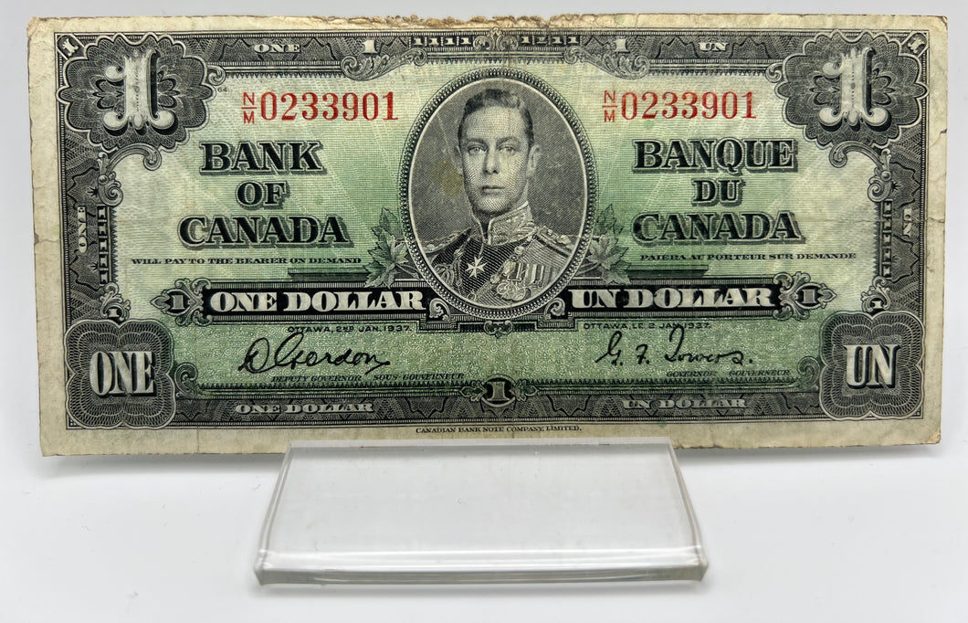 1937 Bank of canada BC-21c One Dollars f-12 Gordon Towers, Serial-NM 0233901