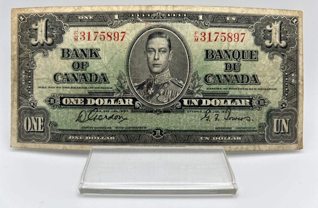 1937 Bank of canada BC-21c One Dollars f-12 Gordon Towers, Serial-FM 3175897