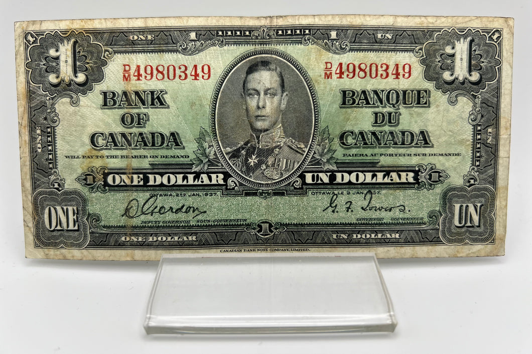 1937 Bank of canada BC-21c One Dollars f-12 Gordon Towers, Serial-DM 4980349