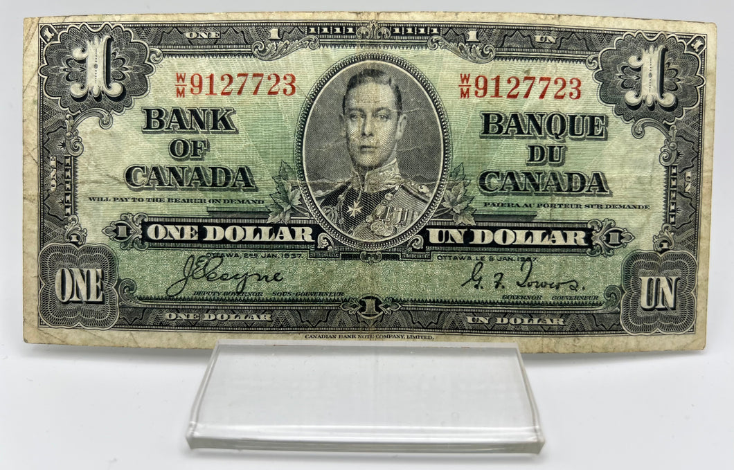 1937 Bank of canada BC-21d One Dollars f-12 Coyne Towers, Serial-WM 9127723