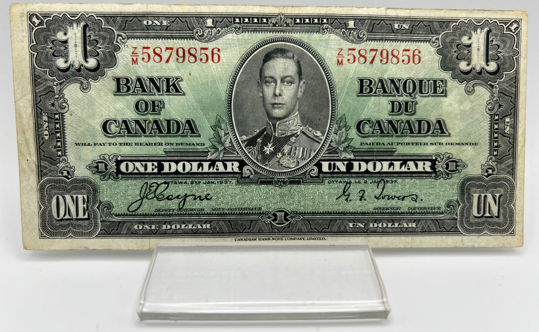 1937 Bank of canada BC-21d One Dollars f-12 Coyne Towers, Serial-ZM 5879856