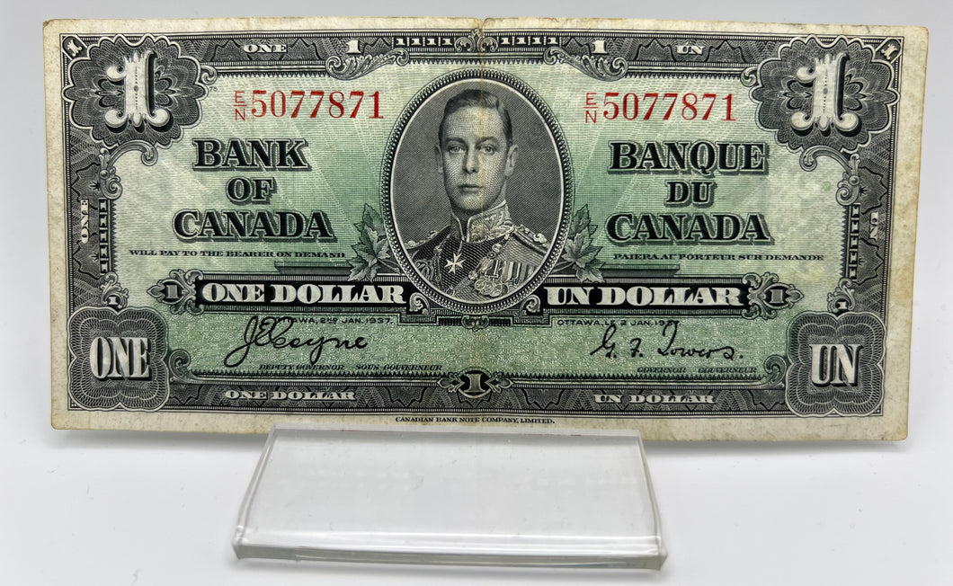 1937 Bank of canada BC-21d One Dollars F-15 Coyne Towers, Serial-EN 5077871