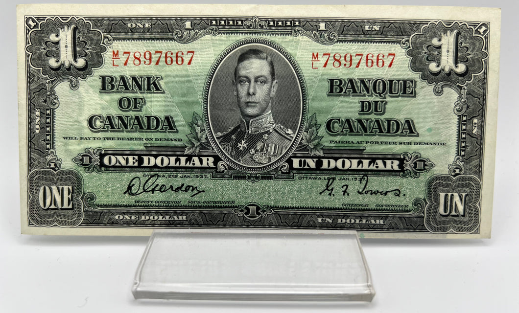 1937 Bank of canada BC-21C One Dollars VF-20 Gordon Towers, Serial-ML 7897667