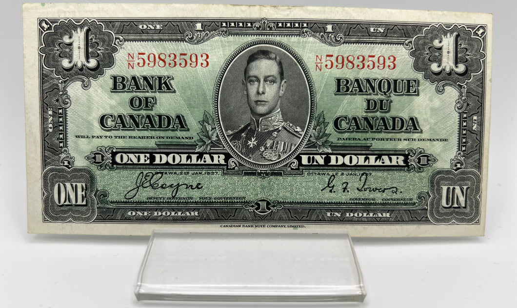 1937 Bank of canada BC-21d One Dollars VF-30 Coyne Towers, Serial-NN 5983593