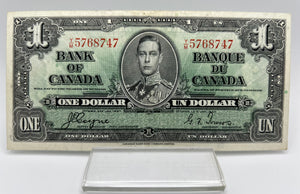 1937 Bank of canada BC-21d One Dollars VF-30 Coyne Towers, Serial-YM 5768747