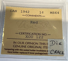 Canada One Cent 1942 MS-64 ICCS-Die Crack