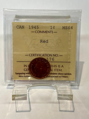 Canada One Cent 1945 MS-64 ICCS