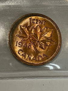 Canada One Cent 1948 A to LG Denticle  MS-65 ICCS