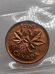 Canada One Cent 1949 A off Denticle  MS-64 ICCS