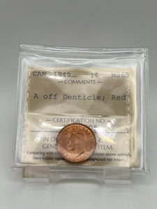 Canada One Cent 1949 A off Denticle  MS-65 ICCS