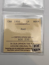 Canada One Cent 1950 MS-64 ICCS-Die Crack
