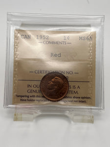 Canada One Cent 1952 MS-65 ICCS