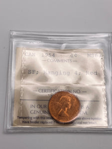 Canada One Cent 1954 MS-63 ICCS-SF-HANGING 4