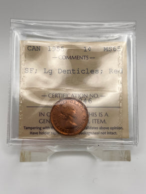 Canada One Cent 1955 MS-65 ICCS-SF-LG-Denticles