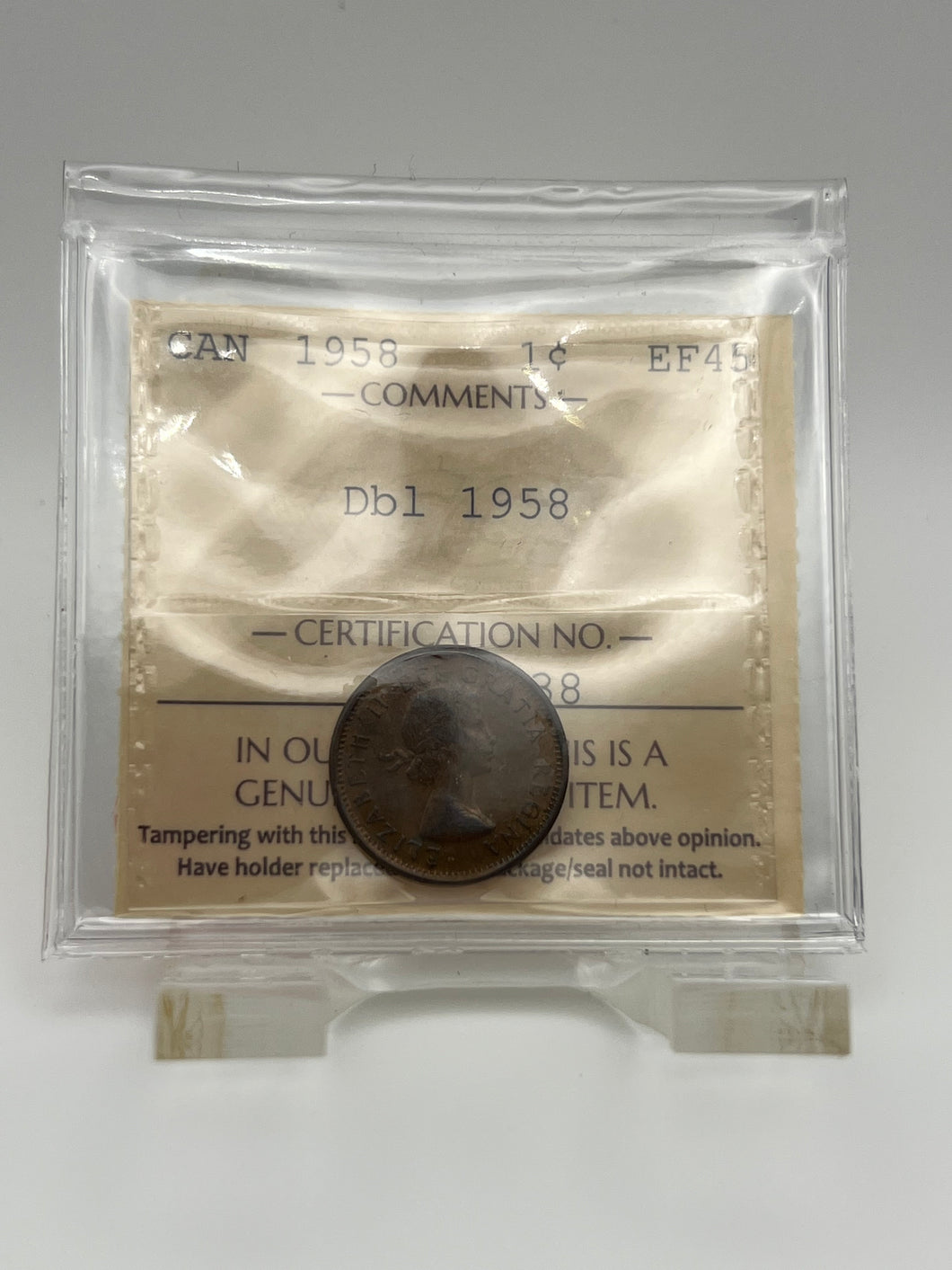 Canada One Cent 1958 EF-45-ICCS-DBL 1958
