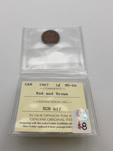 Canada One Cent 1967 MS-64 ICCS