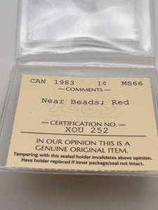Canada One Cent 1983 MS-66 ICCS-Near Beads