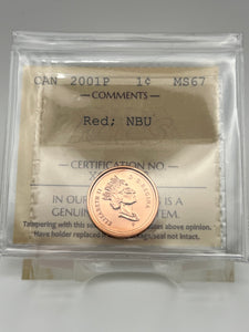 Canada One Cent 2001p MS-67 ICCS-NBU