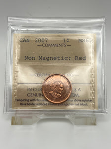 Canada One Cent 2007 MS-65 ICCS-Non Magnetic