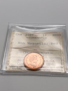 Canada One Cent 2007 MS-66 ICCS-Non Magnetic