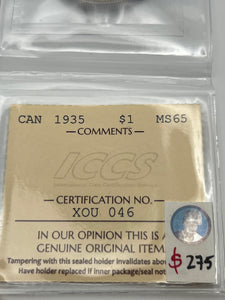 Canada Silver One Dollar 1935 MS-65 ICCS
