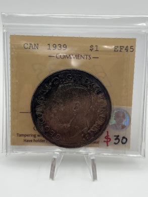 Canada Silver One Dollar 1939 EF45  ICCS