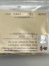 Canada Silver One Dollar 1949 AU50  ICCS