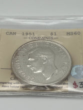 Canada Silver One Dollar 1951 MS-60 ICCS