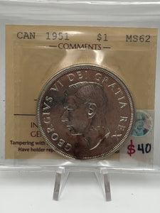 Canada Silver One Dollar 1951 MS-62 ICCS