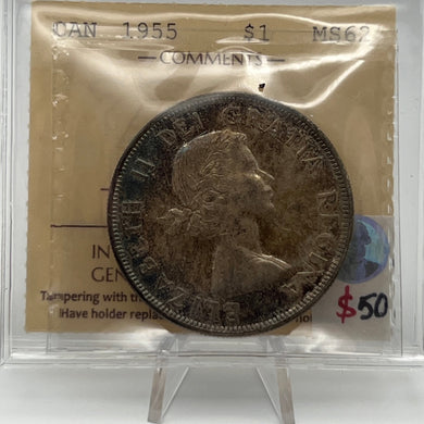 Canada Silver One Dollar 1955 MS-62 ICCS
