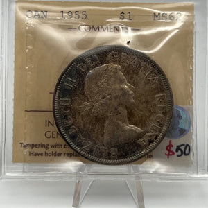 Canada Silver One Dollar 1955 MS-62 ICCS