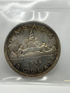 Canada Silver One Dollar 1966 MS-64 ICCS-Large beads