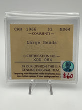 Canada Silver One Dollar 1966 MS-64 ICCS-Large beads