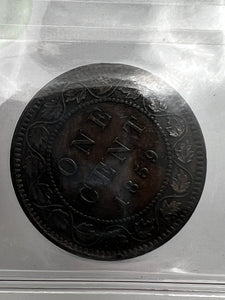 CANADA ONE CENT 1859 CCCS VF-30 Narrow 9 Repunched 5