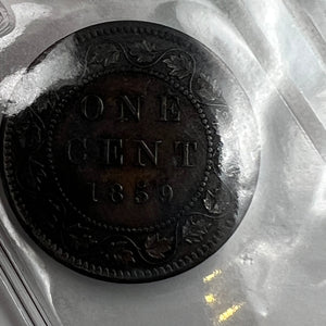 CANADA ONE CENT 1859 CCCS VF-30 Narrow 9 Repunched 5