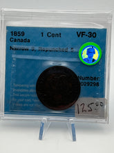 CANADA ONE CENT 1859 CCCS VF-30 Narrow 9 Repunched 5