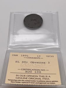 CANADA ONE CENT 1891 ICCS VF-30 SL SD-OBVERSE 3
