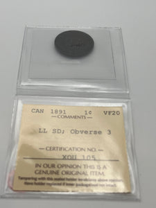 CANADA ONE CENT 1891 ICCS VF-20 LL SD-OBVERSE 3