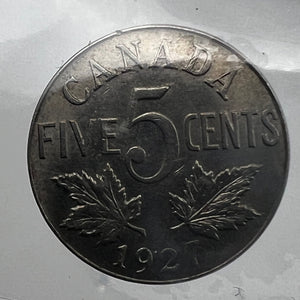 CANADA FIVE CENT 1927 ICCS AU-55